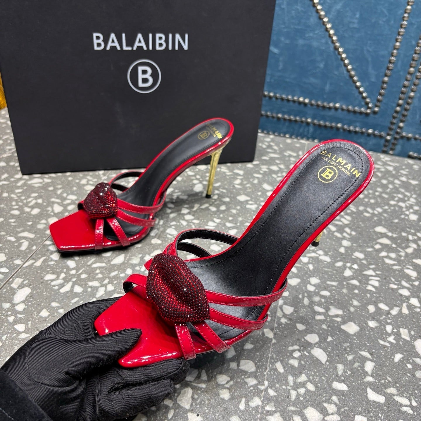 BALMAIN 26S HIGH-HEELED SANDALS 95 MM IN DARK RED CALFSKIN STYLE 4