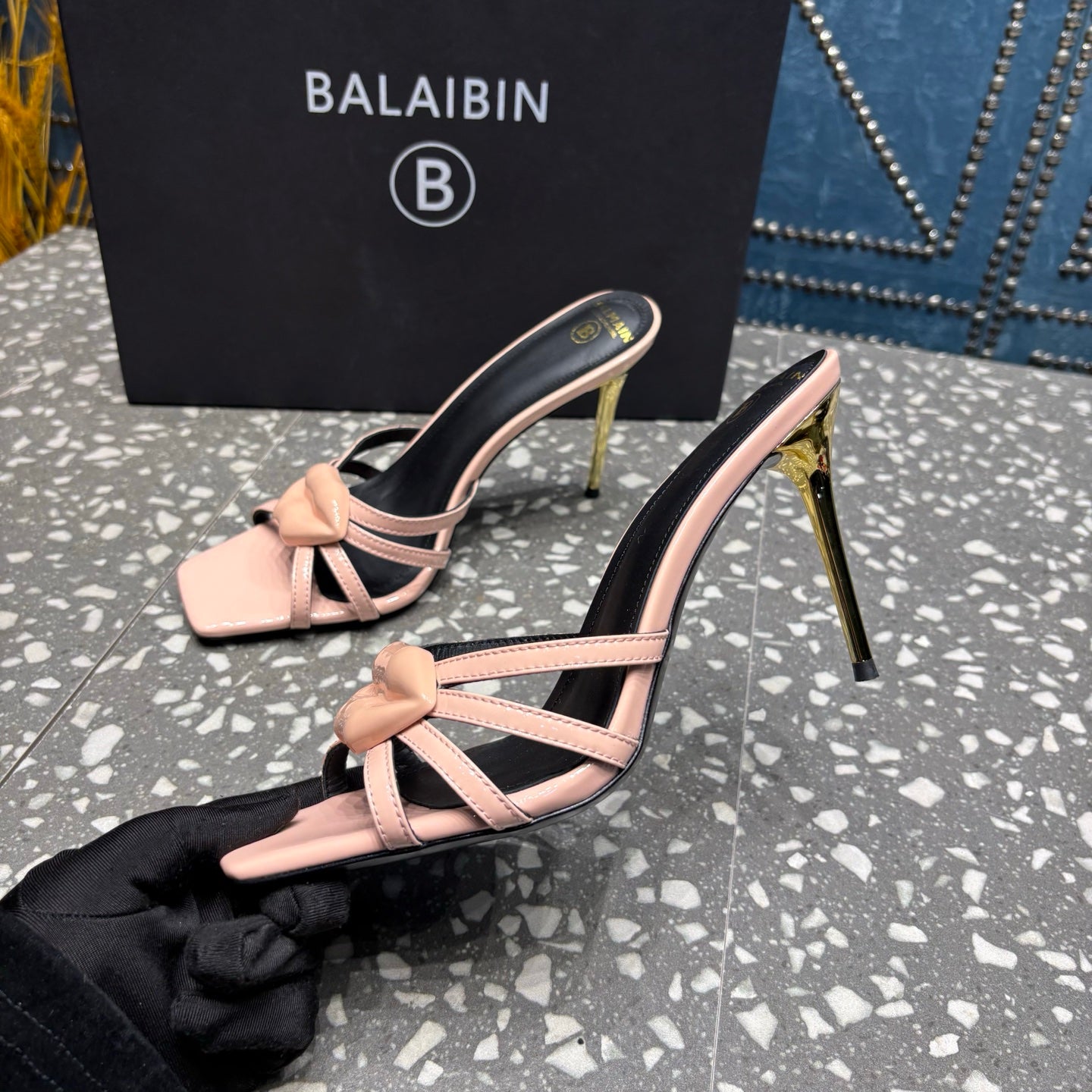 BALMAIN 26S HIGH-HEELED SANDALS 95 MM IN LIGHT PEACHY PINK CALFSKIN STYLE 2