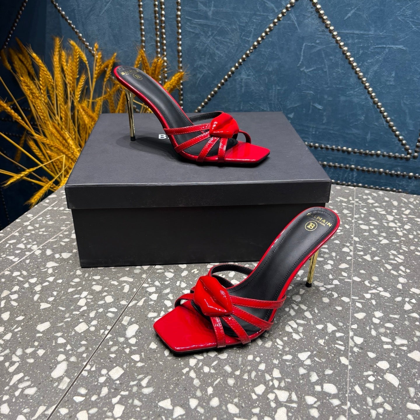 BALMAIN 26S HIGH-HEELED SANDALS 95 MM IN RED CALFSKIN STYLE 1