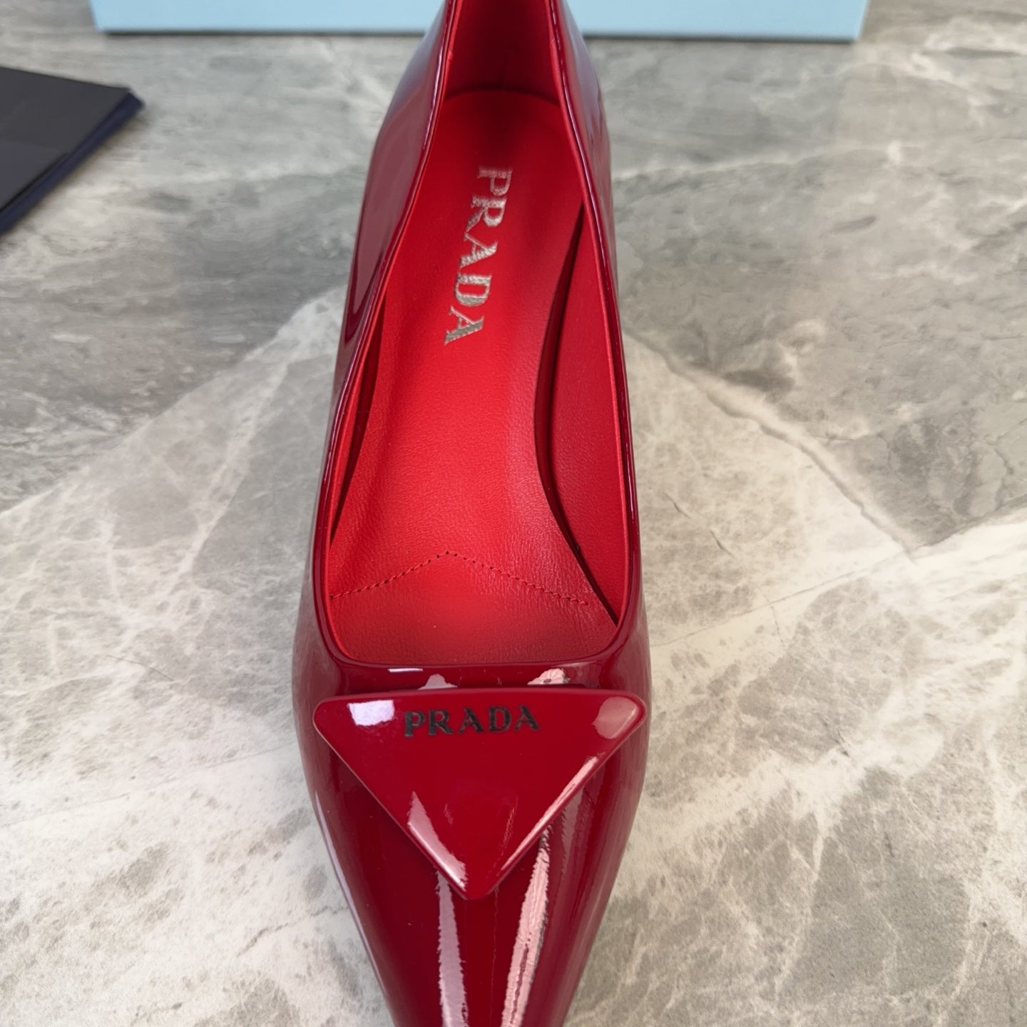 PRADA 25S POINTED-TOE HIGH HEELS 55 MM IN DARK RED GLOSSY LAMBSKIN