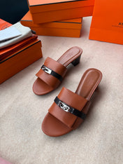 HIGH MULES IN BRONZE BROWN MIX BLACK CALFSKIN