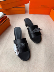 HIGH MULES IN BLACK CALFSKIN