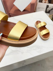 TWO-STRAP SANDALS IN GOLD CALFSKIN