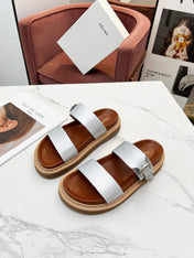 TWO-STRAP SANDALS IN SILVER CALFSKIN