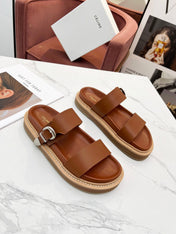 TWO-STRAP SANDALS IN BRONZE BROWN CALFSKIN