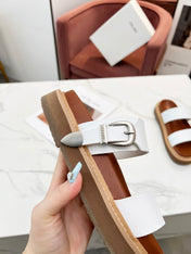 TWO-STRAP SANDALS IN WHITE CALFSKIN