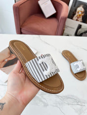 LYMPIA MULE JUMBO GREY MIX WHITE CANVAS WOOL LOGO
