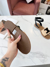 TROMPHE SANDALS BEIGE RAFFIA BLACK WOOL