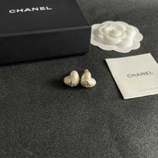 CHANEL 26S TEXTURED HEART CC LOGO STUD EARRINGS IN GOLD METAL 629191