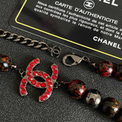 CHANEL 26S DOUBLE C LOGO RED CRYSTAL BEADED NECKLACE IN BLACK METAL 629968