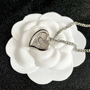 CHANEL 26S DOUBLE C HEART PENDANT CHAIN NECKLACE IN SILVER METAL 629978