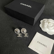 CHANEL 26S DOUBLE C LOGO CRYSTAL HALO DROP EARRINGS IN SILVER METAL 629987