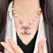 CHANEL 26S CC MARBLE PEARL CHAIN NECKLACE IN SILVER METAL 630056