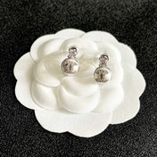 CHANEL 26S DOUBLE C ICON CRYSTAL STUD EARRINGS WITH PAVE LOGO DISC IN SILVER METAL 630076