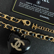 CHANEL 26S DOUBLE C LOGO BLACK HEART PENDANT CHAIN NECKLACE IN GOLD METAL 629886