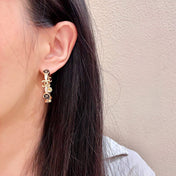 CHANEL 26S DOUBLE C LOGO BLACK ENAMEL & CRYSTAL LINK HOOP EARRINGS IN GOLD METAL 629897