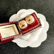 CHANEL 26S DOUBLE C LOGO PEARL WHITE ENAMEL SQUARE STUD EARRINGS IN GOLD METAL 631035