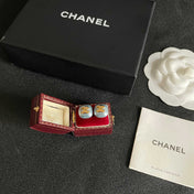 CHANEL 26S DOUBLE C LOGO BLUE ENAMEL SQUARE STUD EARRINGS IN GOLD METAL 631038