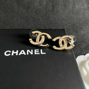 CHANEL 26S DOUBLE C LOGO CRYSTAL STUD EARRINGS IN GOLD METAL 631903
