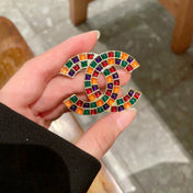 CHANEL 26S DOUBLE C LOGO MOSAIC BROOCH IN MULTICOLOR ENAMEL 631918