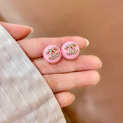 CHANEL 26S CHANEL CC LOGO PAVE CRYSTAL STUD EARRINGS IN PINK ENAMEL WITH GOLD METAL 633307
