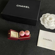 CHANEL 26S CHANEL CC LOGO PAVE CRYSTAL STUD EARRINGS IN PINK ENAMEL WITH GOLD METAL 633307