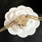CHANEL 26S DOUBLE C LOGO BLUE PETAL FLOWER LAYERED CHAIN NECKLACE IN GOLD METAL 633153
