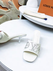 HIGH MULE IN WHITE LAMBSKIN WITH RHINSTONES 55 MM