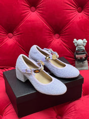 HIGH MARY JANE SHOES LIGHT BLUE WOOL TWEED