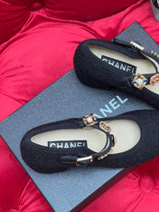 HIGH MARY JANE SHOES BLACK WOOL TWEED