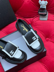 CC MOCCASIN LOAFER IN BLACK MIX WHITE LAMBSKIN