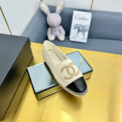 CC ESPADRILLES PLATFORM 25S IN CREAM WHITE KNITTED WOOL AND BLACK LAMBSKIN