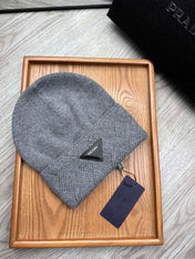 BEANIE HAT IN SHADOW GRAY WOOL AND RABBIT FUR 342034