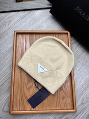 BEANIE HAT IN BISQUE BEIGE WOOL AND RABBIT FUR 342035