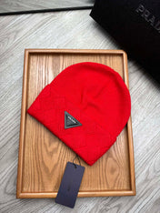BEANIE HAT IN CHERRY RED WOOL AND RABBIT FUR 436398