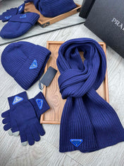 THREE-PIECES SET IN NAVY BLUE WOOL AND ACRYLIC 406557
