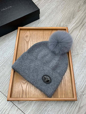 BEANIE HAT IN SHARK GRAY WOOL AND RABBIT FUR 346719