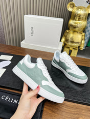 SNEAKER WITH TRIOMPHE IN WHITE MIX PEWTER GREEN CALFSKIN