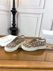 DIOR 26S LOW TOP SNEAKERS IN BROWN OBLIQUE CANVAS WITH RUBBER SOLE