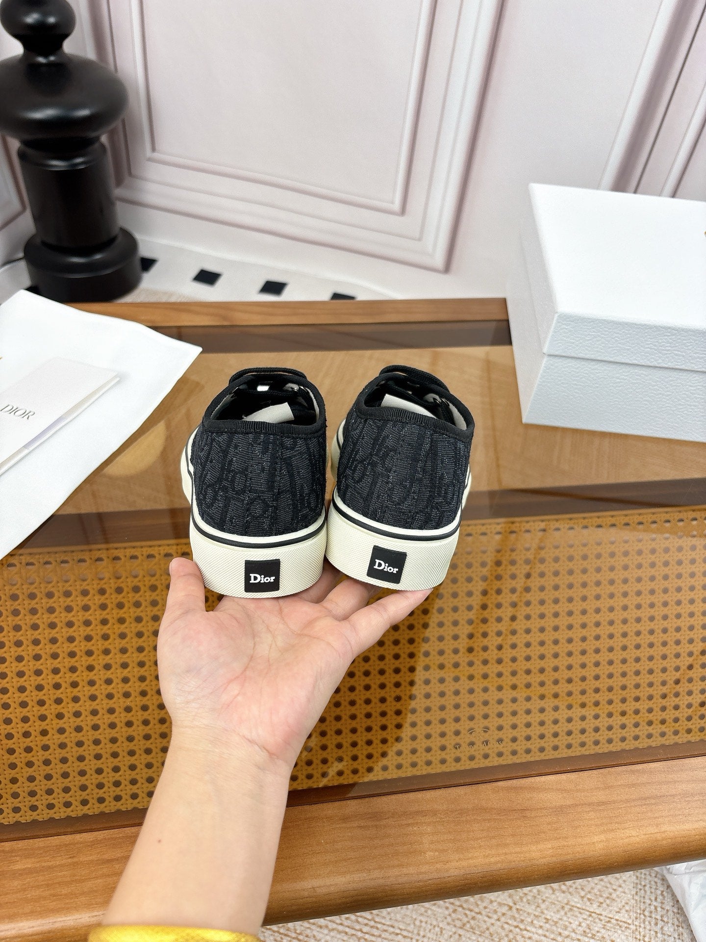 DIOR 26S LOW TOP SNEAKERS IN BLACK OBLIQUE CANVAS WITH RUBBER SOLE