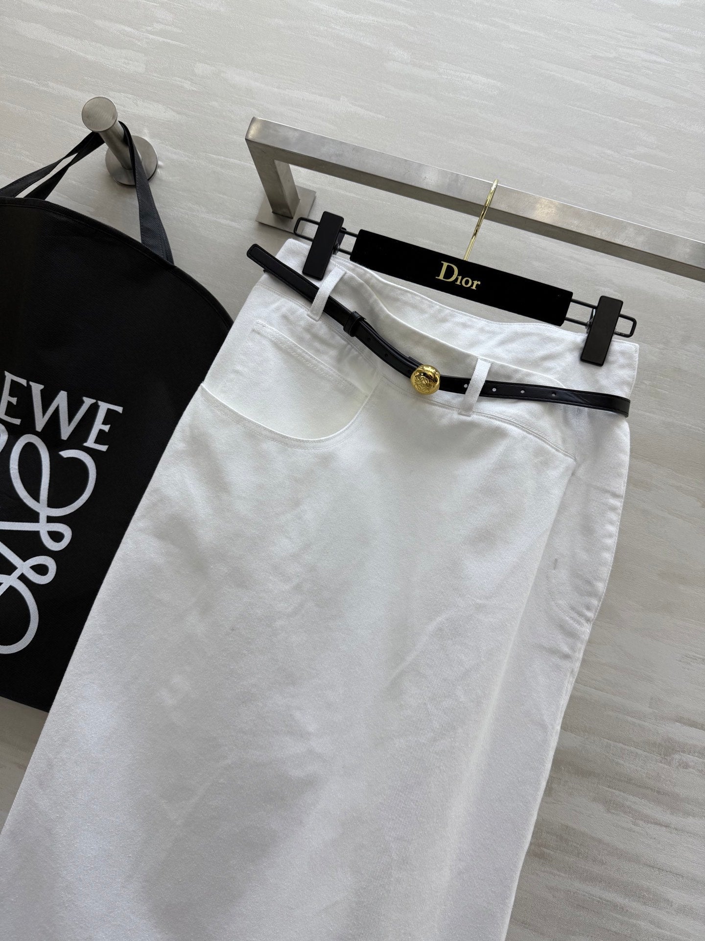 Loewe 25 Belt Skirt White Cotton
