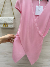 DIOR 26S CROSSOVER LACE-TRIM TOP 1202
