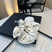CHANEL 26S HAIR TIE IN BLACK WITH BEIGE POLKA DOT PATTERN 505326