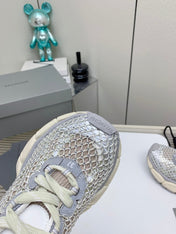XL FISHNET SNEAKER IN GRAY AND BEIGE MESH, POLYURETHANE, POLYESTER WITH RHINESTONES