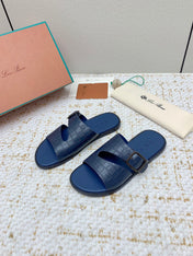 SANDALS IN CLASSIC BLUE SNAKE EMBOSSED CALFSKIN
