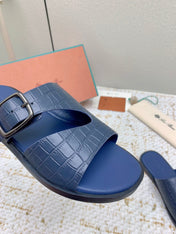 SANDALS IN CLASSIC BLUE SNAKE EMBOSSED CALFSKIN