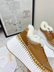 CHLOÉ 26S WEDGE SOLE SNEAKERS IN BROWN CALFSKIN