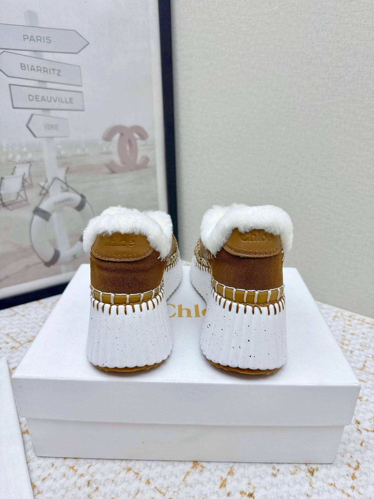 CHLOÉ 26S WEDGE SOLE SNEAKERS IN BROWN CALFSKIN