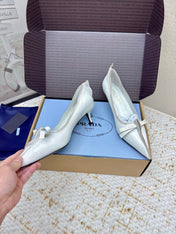 PRADA 26S ANTIQUED LEATHER PUMPS 55MM IN CREAM WHITE CALFSKIN