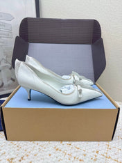 PRADA 26S ANTIQUED LEATHER PUMPS 55MM IN CREAM WHITE CALFSKIN